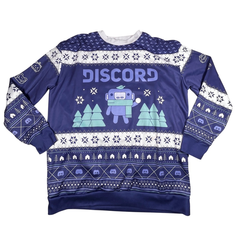 Discord Sweatshirt Unisex XL Blue Snowgiving Wumpus Holiday Gaming Meta Threads